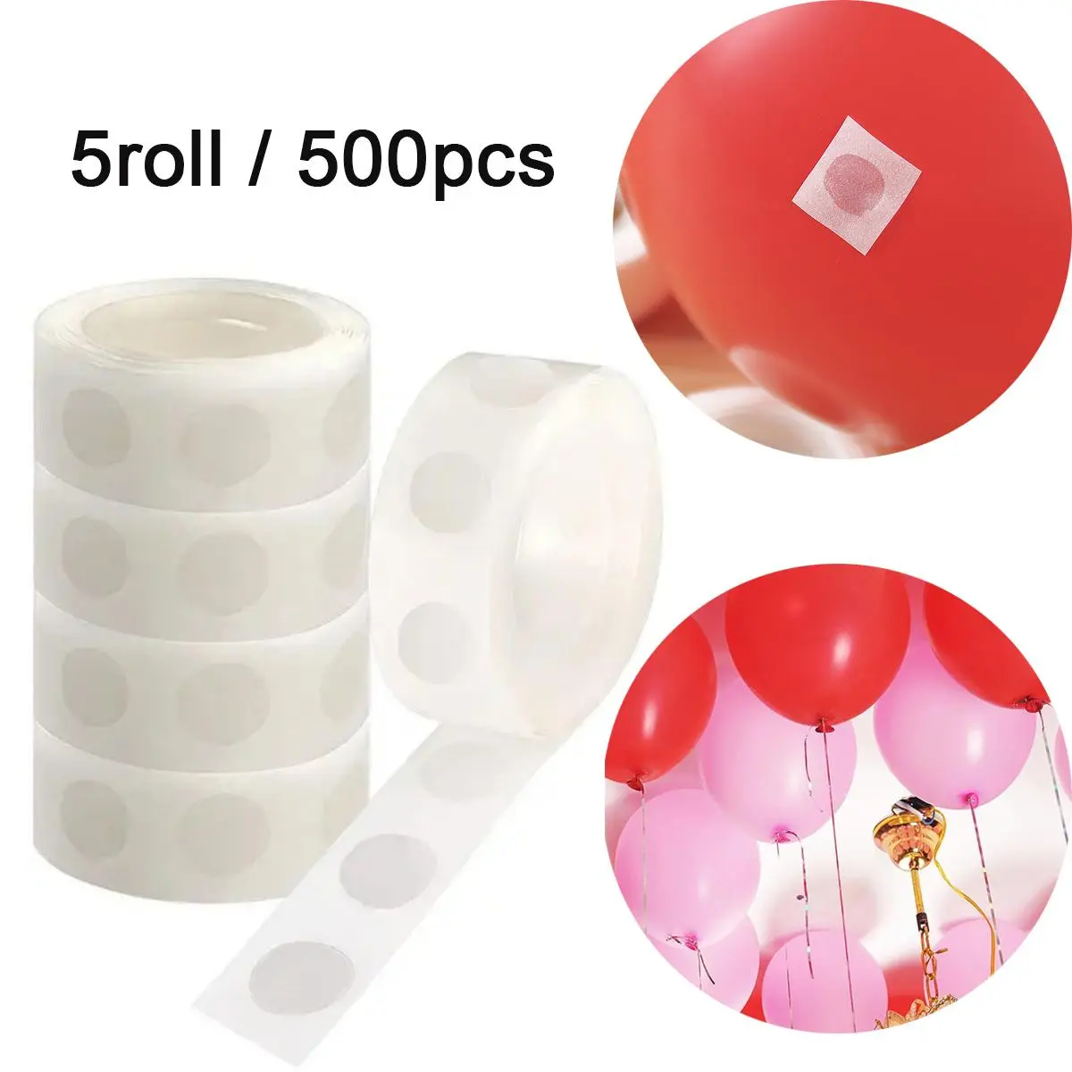 Double-Sided Balloon Glue Dots, 500 Pcs, 5 Rolls Balloon Glue Dots, Party Balloon Accessories for Birthday, Wedding and Baby Shower Decoration, Balloon Arch Kit
