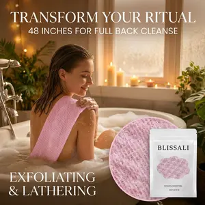 Exfoliating Shower Towel 48" Long - Premium Back Scrub Cloth, 2-in-1 Body & Face Exfoliator for Deep Clean & Rich Lather