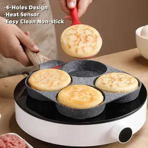 4-Cup Non-stick Egg Frying Pan with Wooden Handle,Inductive temperature,Multifunctional Skillet for Pancakes & Omelets,Hamburger – Viral Kitchen Gadget