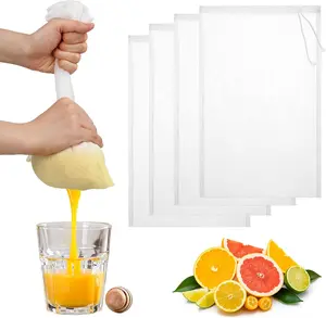 4-Pack Reusable Nylon Milk Filter Bags, 12x8 in 200-Mesh Kitchen Filtration Strainer Bags for Straining Fruit Juice, Cold Brew Coffee, Milk Bag