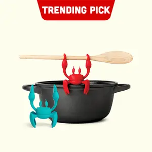OTOTO Crab Silicone Utensil Rest - Spoon Holder & Lid Lifter | BPA-Free Heat-Resistant Kitchen Tool | Cute Aqua & Red Crab Character | Dishwasher Safe | Funny Stocking Stuffer & Foodie Gift | TikTok Must-Have | Funky Kitchen Supplies | Kitchen Accessories