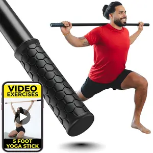 Mobility Mentor 5ft Yoga Stick Natural Bamboo Stretching Stick for Mobility Balance Pilates & Physical Therapy with Non-Slip Ends & 20+ Video Tutorials