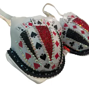 Rhinestone Custom Handmade Bra Card Theme Red Black White