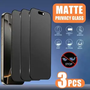 3 Pcs Matte Privacy Screen Protector Compatible With iPhone 17 16 Pro Max 15 14 13 12 11 16e Plus Mini X XR XS Max Frosted Anti-Peeping, 9H Tempered Glass, Protecting Privacy, Full Coverage, Anti-Fingerprints, Anti-Fall