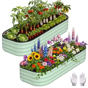 2-Pack 4x2x1 FT Galvanized Raised Garden Bed Kit, Outdoor Rectangle Metal Planter Box, Rust-Resistant Design with Safety Rounded Corners, Open Bottom Structure, Comes with Gloves and Rubber Edge, Ideal for Vegetables, Flowers & Herbs Planting, Dark Grey