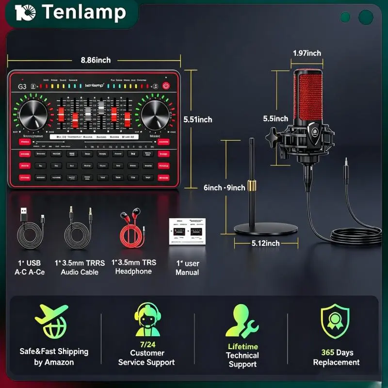 G3 Professional Mic Mixer Set Podcast Influencer KOL Singing Gaming DJ Mixing Station Controller Equipment Studio Professional Recording Electronic Music Mixer Power Karaoke Machine Available Dynamic Condenser Wireless Microphone Portable Microfono