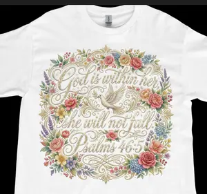 Daughter of the Most High God Saved by Grace God is within her T-shirt Gildan G5000 Unisex 100% Pre-Shrunk Cotton Elegant Floral Design Women's Fashionable Christian Top