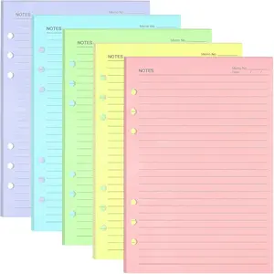 A5 Colorful Lined Refill Paper, 120gsm Loose Leaf Paper 6 Hole, Notebook Refills for 6 Ring Refillable, Binder Notebook Planner,150 Sheets/300 Pages, 5.6" X 8.3"
