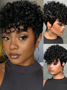 Human Hair Wig Women's Short Curly Hair Wig , Y2K Style Daily Casual Party Halloween Wig , 150% Density , 6 Inch Full Machine  Made Wig Afro Kinky Wigs Natural Fluffy Wigs