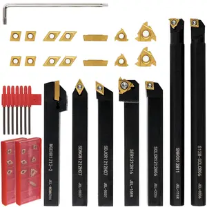 21 PCS Set, Indexable Lathe Turning Tools, 1/2" 12mm Shank, 7 PCS Metal Lathe Cutting Tool Holder with 14 PCS Carbide Turning Inserts, Carbide Lathe Turning Tools for Turning, Grooving, Threading, and Boring