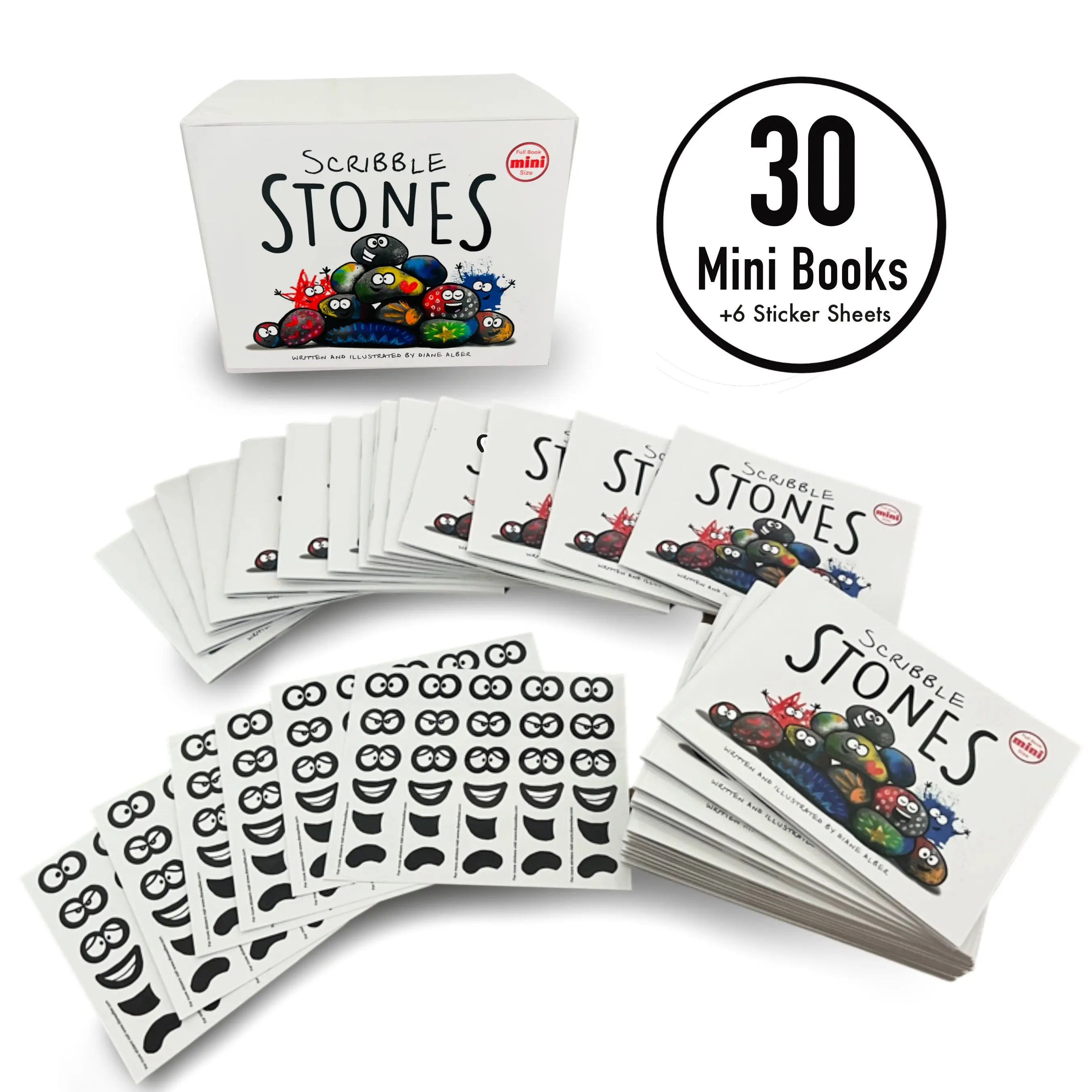 30 Mini Books plus 6 Sticker Sheets Scribble Stones