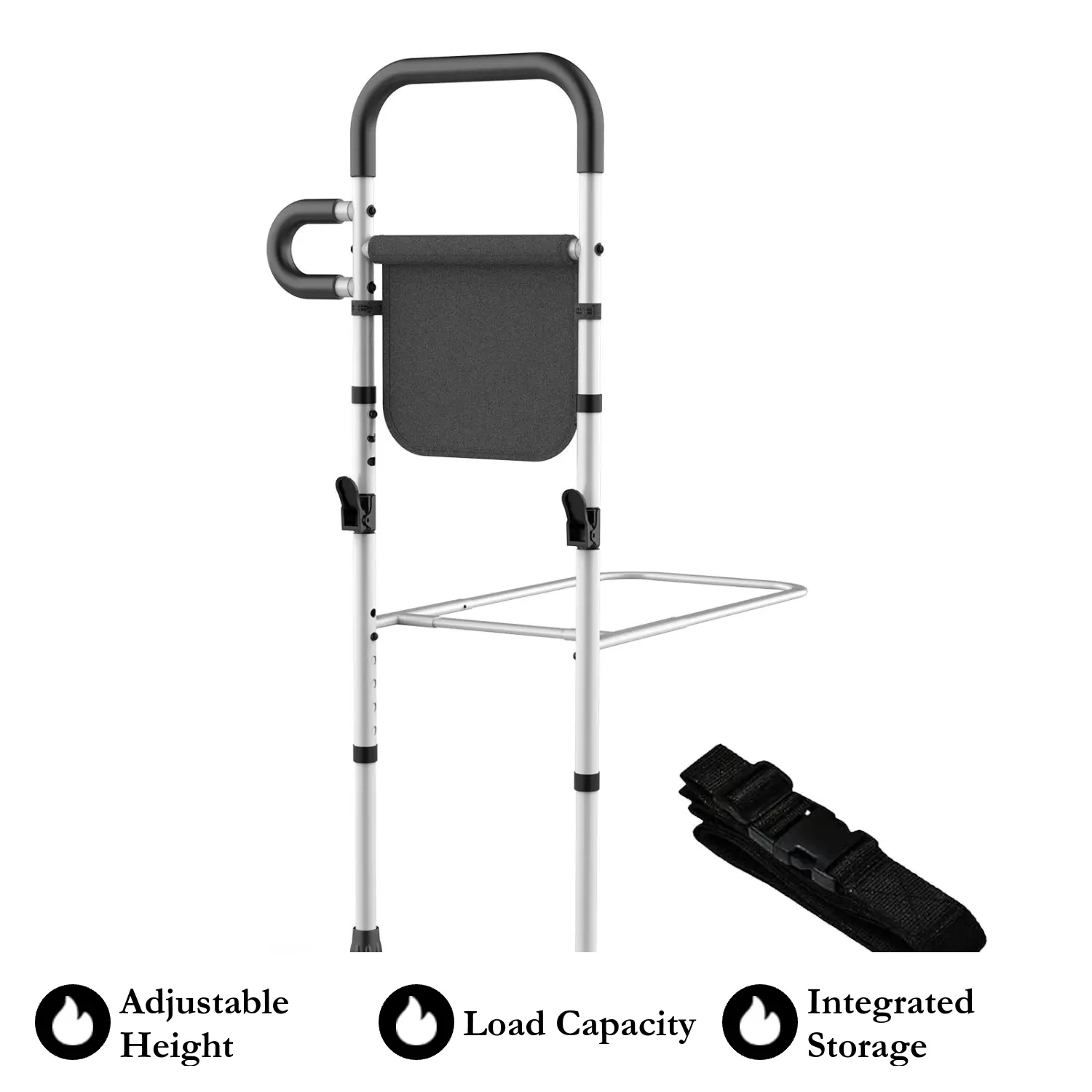 ZEX014-V3 Corrosion Resistant Stainless Steel Full Size Bed Rails for Elderly Adults - Adjustable Assist Rails, Portable Nylon Mesh Storage Pocket, Bed Cane, 330 Lbs Capacity, Easy Setup, Frame Fall Prevention, Cushioning, Flat Surface, Bedside Stability,