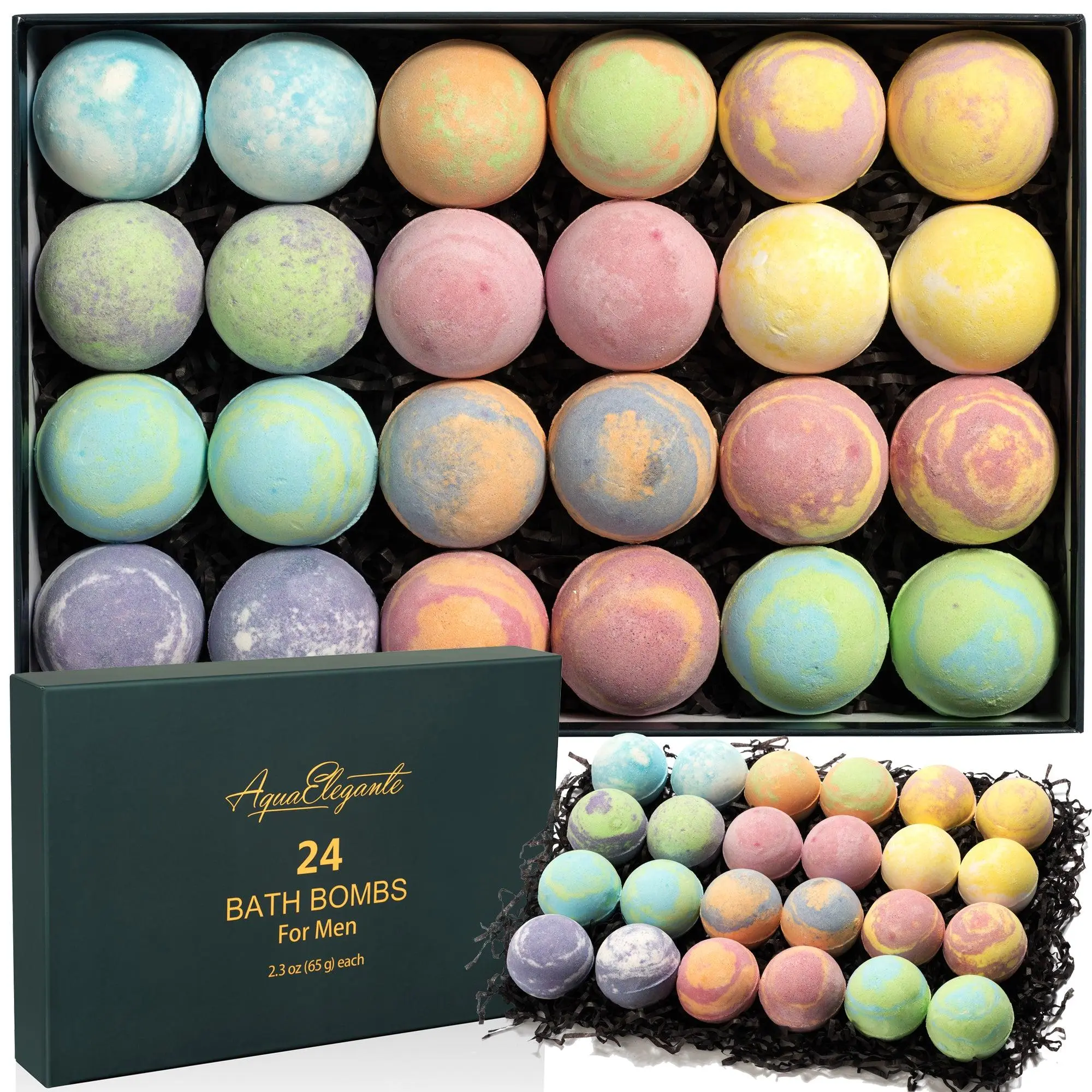 Aqua Elegante Luxury Bath Bombs For Men - Gift Set of Large Bathbombs With Essential Oils, Shea Butter, Coconut Oil - No Stain, Natural, Vegan Moisturizing Spa Present for Dad, Husband, Boyfriend