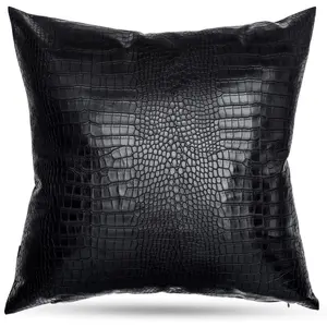Black Crocodile  Thick & Soft Faux Leather Pillow Covers, 24 x 24 inch Faux Leather Pillow Case Thick Modern Solid Decorative Square Bedroom Living Room Cushion Cases for Couch Bed Sofa