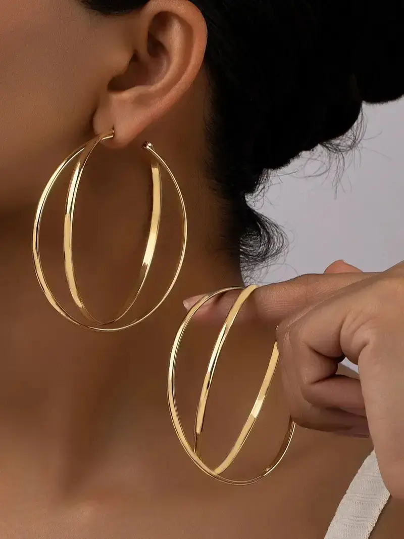 Women Daily Jewelry | Bestselling Geometric Hoop Earrings, Cutout Intersected Line Half Circle Alloy Earring, Bright Bling Casual Stylish Accessory for Shopping Weekend Hangout