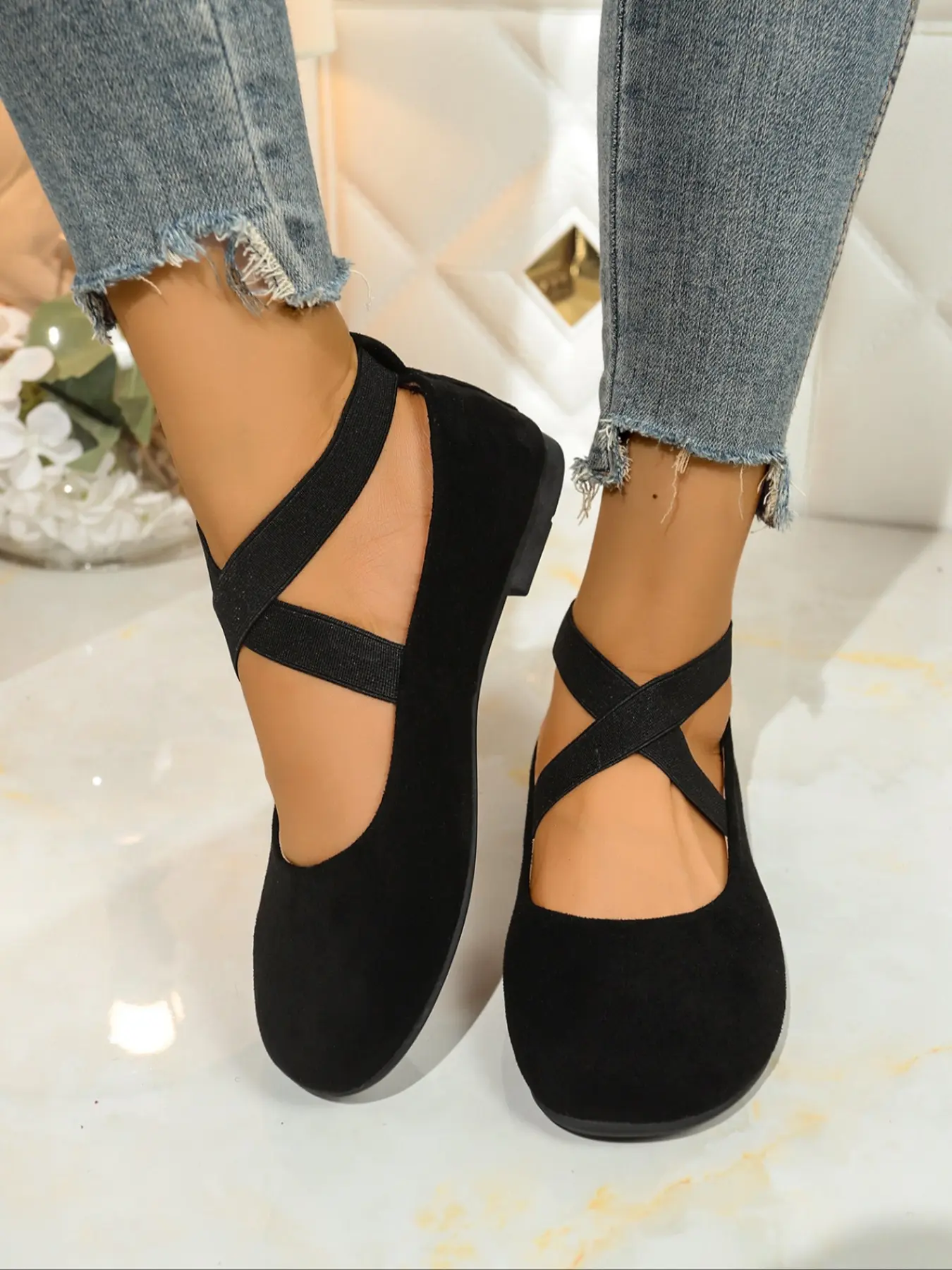 Women's All-Season Ballet Flats, Comfortable Vintage Style, Textile Upper, Rubber Sole, Casual Wear, Fashionable Durable Design, Walking Shoes