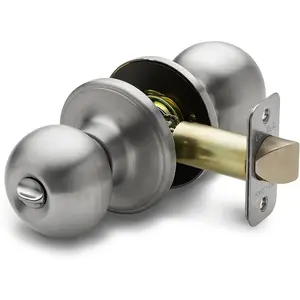 Privacy Interior Door Knob - ANSI Grade-3 Certified, Modern Heavy Duty Handle, Easy Install and Reversible for Bedroom, Bathroom & Closets, Satin Stainless, 1 Pack