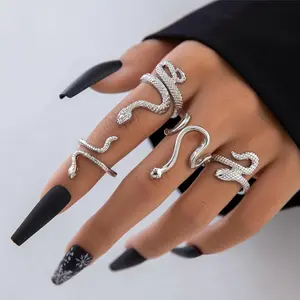 Black Snake Ring for Women Adjustable Goth Black Rings Set Snake Jewelry for Women Halloween Accessories Gothic Jewlery Animal Reptile Serpent Punk Rings