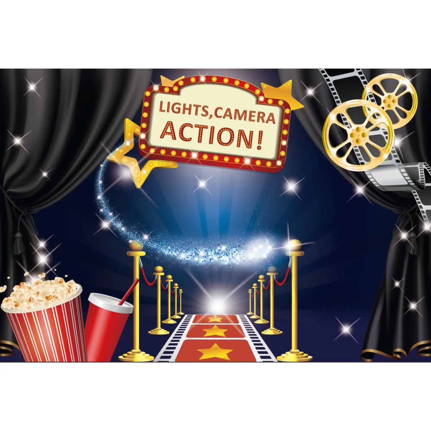 Zink Hollywood Photo Booth Bundle with Photo Backdrop & 15PC Hollywood Themed Photo Booth Props