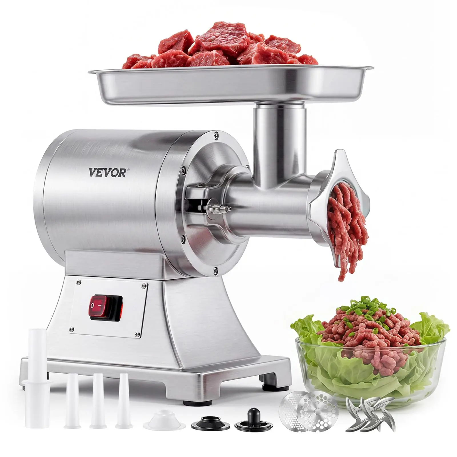 【Summerfinds】VEVOR Commercial Meat Grinder, 9.2 Lbs/Min Capacity, #12 Electric Meat Mincer with 2 Plates, 3 Sausage Stuffing Tubes & Kibbe Kit, 750W/1HP Sausage Maker for Home Kitchens & Restaurants, ETL Listed