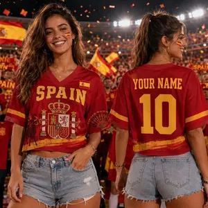 Custom Spain Soccer Crop Top Jersey, Personalized Spain Jersey Crop Tee, Support Football Team
