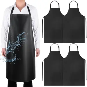Waveports Waterproof Rubber PVC Apron Adjustable Dishwasher Apron-Women Men Heavy Duty Work Apron for Dishwashing Chemical Lab Butcher Grooming Black