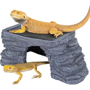 Large Bearded Dragon Basking Platform, 12.5x7x5 inch Gecko Hide Cave with Heat Storage Slate Stone, Reptile Basking Rock Climing Hideout for Leopard Crested Gecko Lizard Turtle