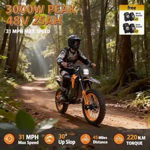 HillMiles MilePop 1 Electric Bicycle — (3000W Peak) Power, equipped with a 48V 25Ah battery, offering a range of 35–45 miles; features hydraulic brakes, a full suspension system, and Bluetooth music functionality; an off-road electric bicycle.