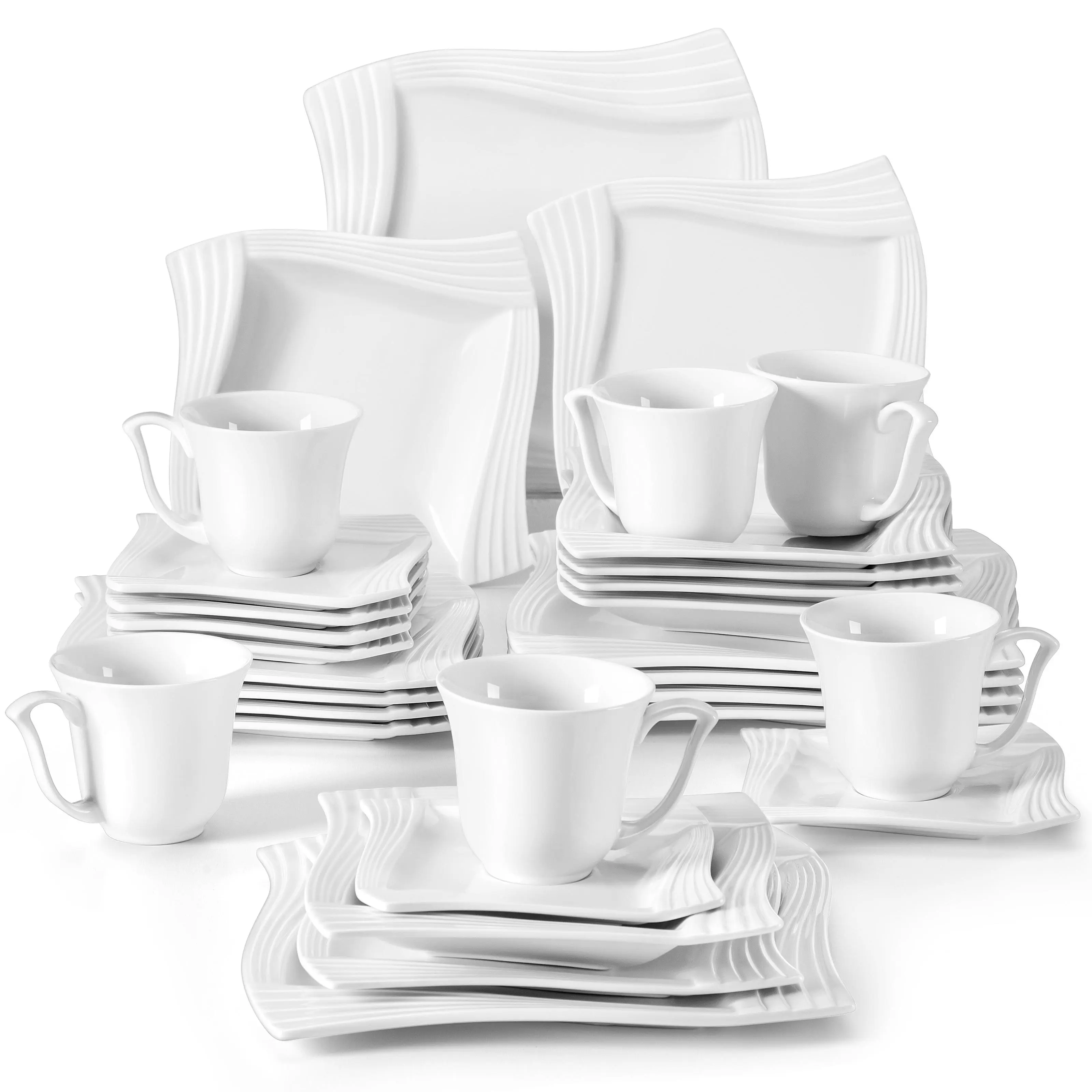 MALACASA Porcelain Dinnerware Sets 30 Pcs with Square Dish Set, Dinner Plates, Dessert Plates, Soup Bowls, Cups & Saucers, Series Amparo Cutlery Tableware Winter Holiday summerwins