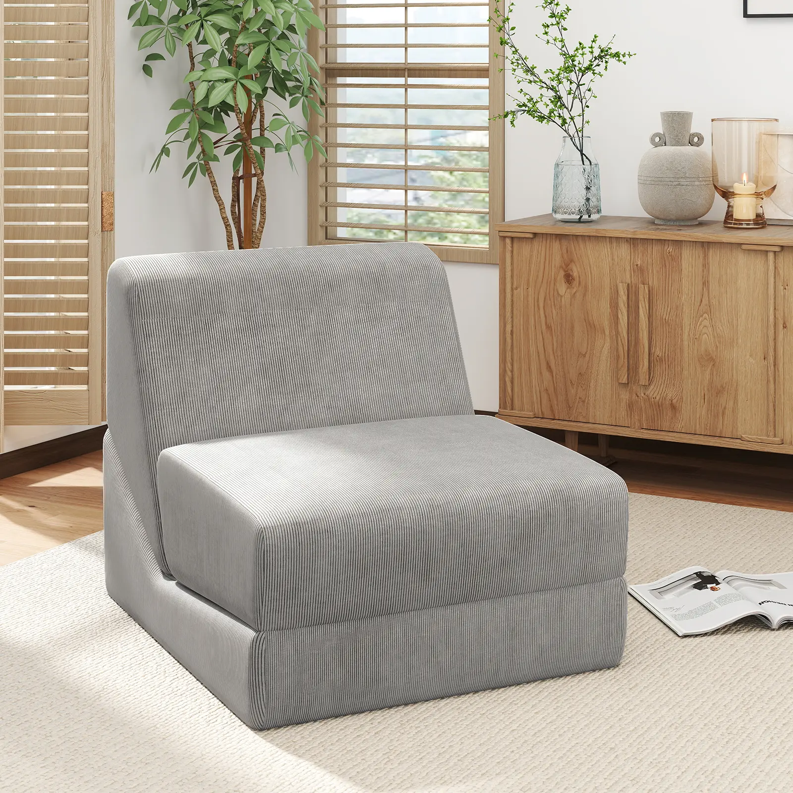 COSTWAY - 3-in-1 Folding Sofa Bed with Washable Zippered Cover-Gray
