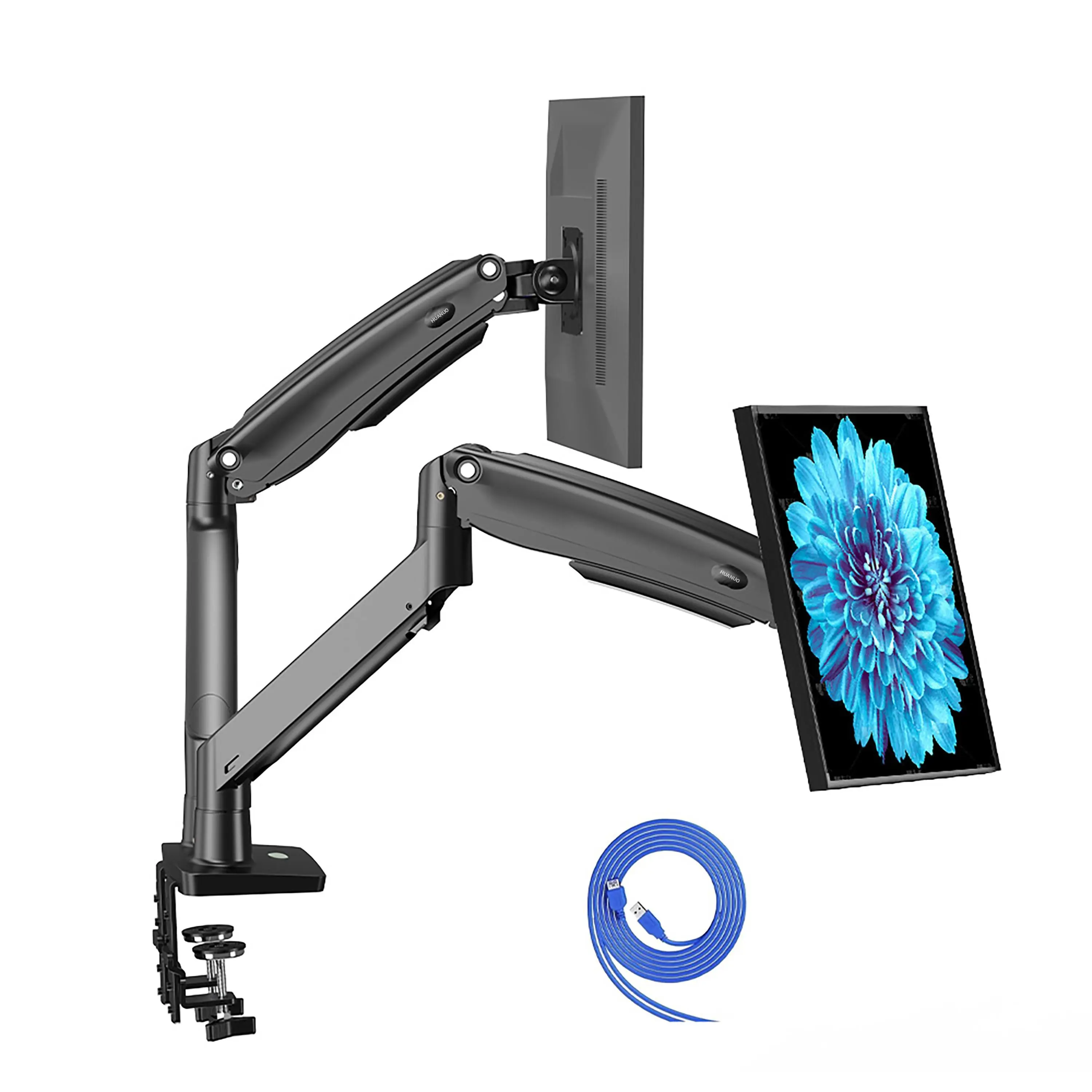 HUANUO Dual Monitor Stand, Adjustable Arms for 13 to 35'' Screen, USB Mount, Heavy Duty Gas Spring, Holds 2 Monitors up to 28.4lbs
