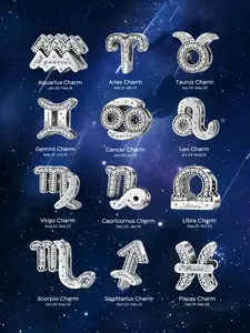 12 Constellation Zodiac Design Beaded Necklace, Rhinestone Decor Pendant Necklace, Fashion Jewelry Charms Accessories for Women & Men As Holiday Gift