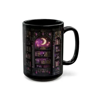[Sale off up to 50%] Moonlit Bookshelf Mug Gothic Book Lover Gift Celestial Cup Witchy Decor Dark Academia