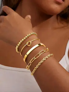 5pcs Minimalist Bracelet Set for Women, Beaded, Knot Bangle, Paperclip Chain, Twisted Rope, Elegant Waterproof Jewelry, Trendy Gift