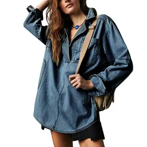 MIDIROSS Women's V-Neck Denim Pullover Shirt � � gift � �   Fit Top