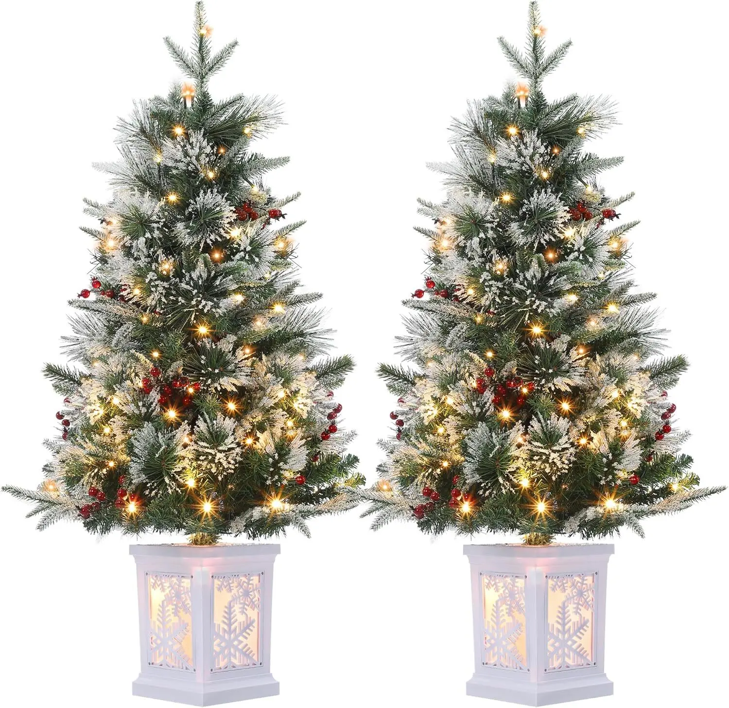 2-Pack Lighted 3 Ft Tabletop Miniature Artificial Christmas Trees, 78 LED Lights, Dry Battery Power, Easy Install Illuminated Base Pot Insert, Indoor Holiday Home Festive Decor Supplies, Festive Christmas Trees, Luminous