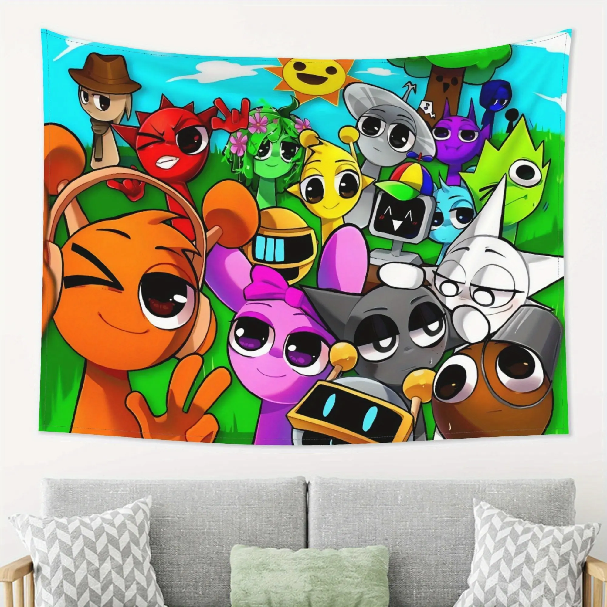 Sprunki Print Cartoon Incredibox Durable Decorative Wall Tapestries - Skin-Friendly, Precise Print, Quick Drying, Machine Washable Home Bedroom Living Room Wall Hanging, Children's Birthday Gift, Outdoor Decor
