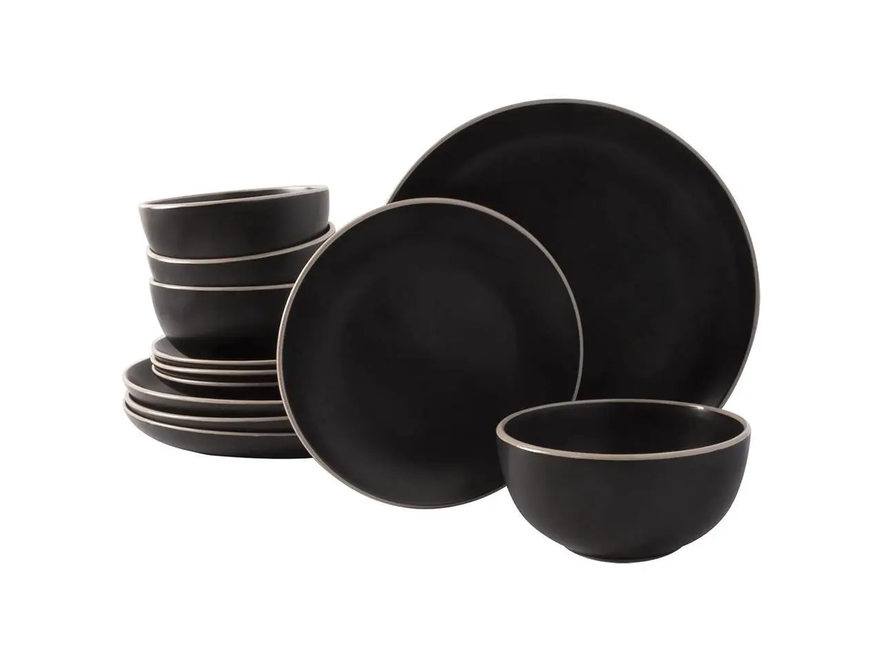 Gibson Home Rockaway 12 Piece Stoneware Dinnerware Set in Black
