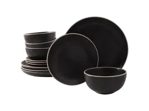 Gibson Home Rockaway 12 Piece Stoneware Dinnerware Set in Black