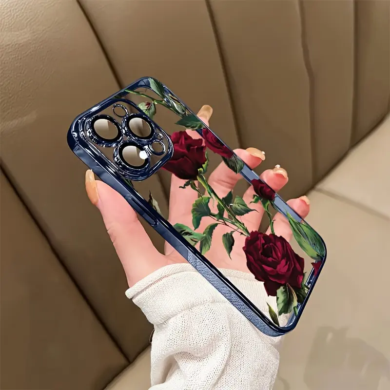 Soft-Edged phone cases with Red Rose Design, Compatible with iPhone Models 16, 15, 14, 13, 12 Pro MAX, and 11. This Drop-Proof Protective Case makes a great gift for boys and girlfriends on Valentine's Day Protector Shockproof