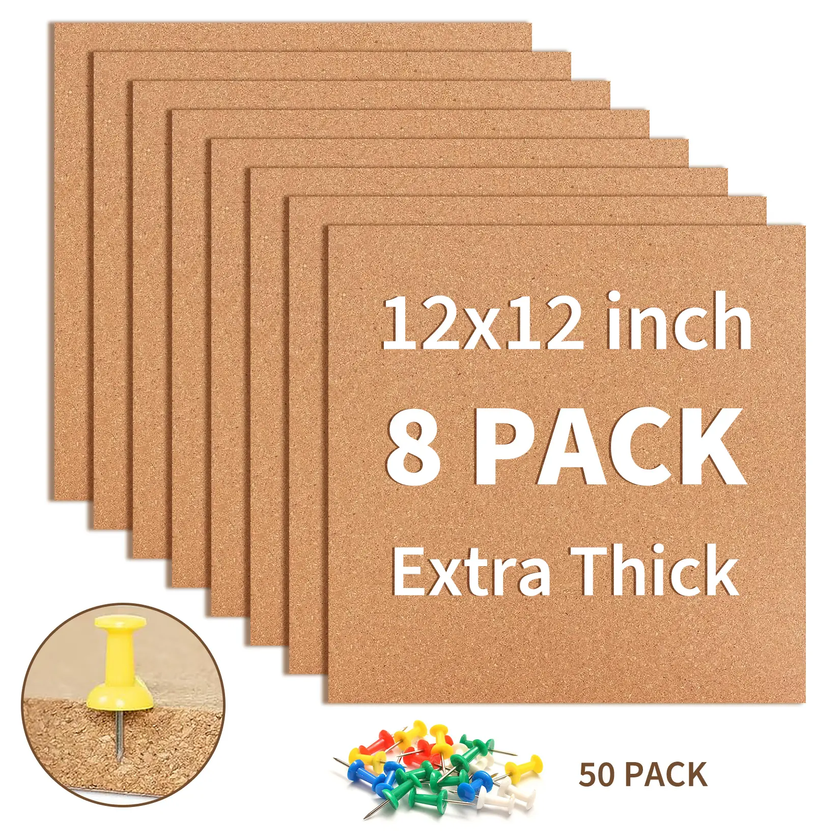 8-Pack Self-Adhesive Cork Board Tiles, 12"X12" Brown Square/Hexagon Cork Boards with Oak Veneer, Wall Bulletin Boards for Office & Classroom Decor