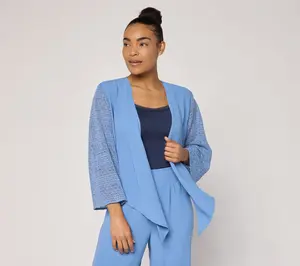 Susan Graver Weekend Woven Cardigan with Crochet Lace