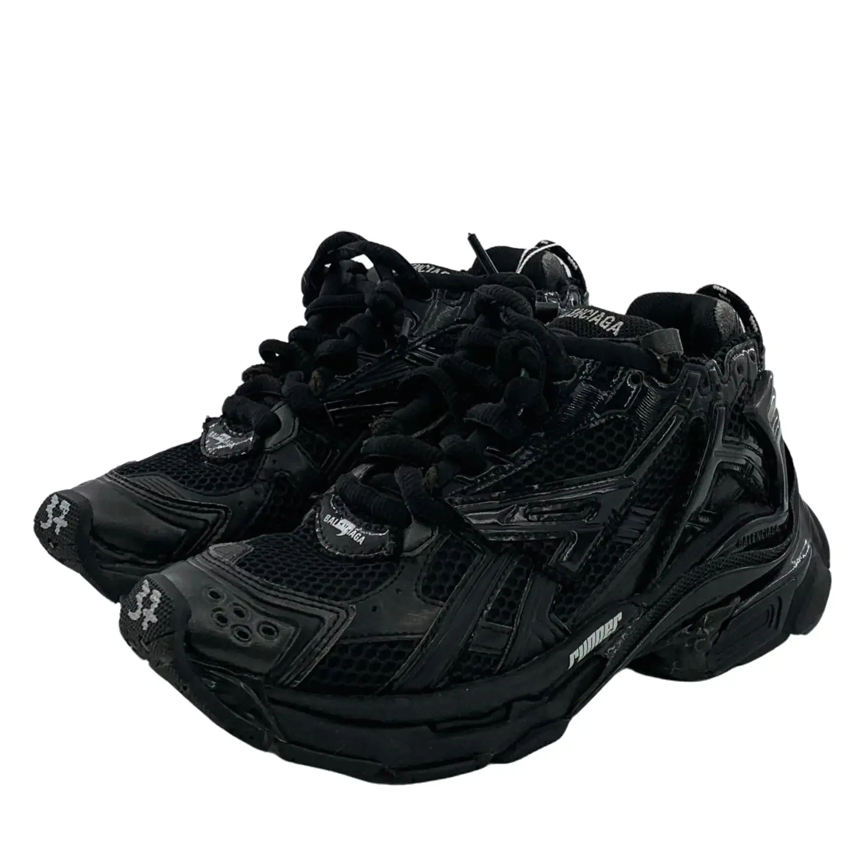 RDLT-Balenciaga Size 37 Runner Black Mesh Fabric Lace-Up Flat Dad Sneakers-H37937