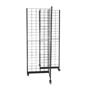 FixtureDisplays® Four-Sided Gridwall Display Rack Black 33.5X33.5X70" 3X4" Grid 4-Way Floor Stand 19368-NF-SL