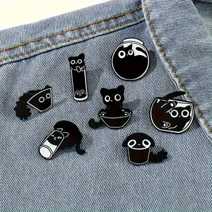 3/4pcs Metal Enamel Black Cat Pins Set, Cartoon Animal Brooches for Backpacks and Necklines, Craft Decoration Accessories, Durable Metal Pins