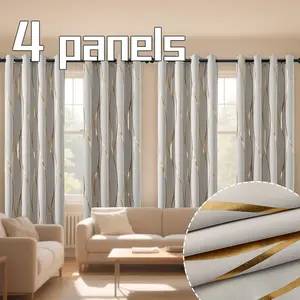 4-piece set of hot stamping technology with vertical wave texture shading and thickened curtains, with perforated hanging on the top, providing insulation, noise reduction, and UV blocking, suitable for living rooms, bedrooms, study rooms