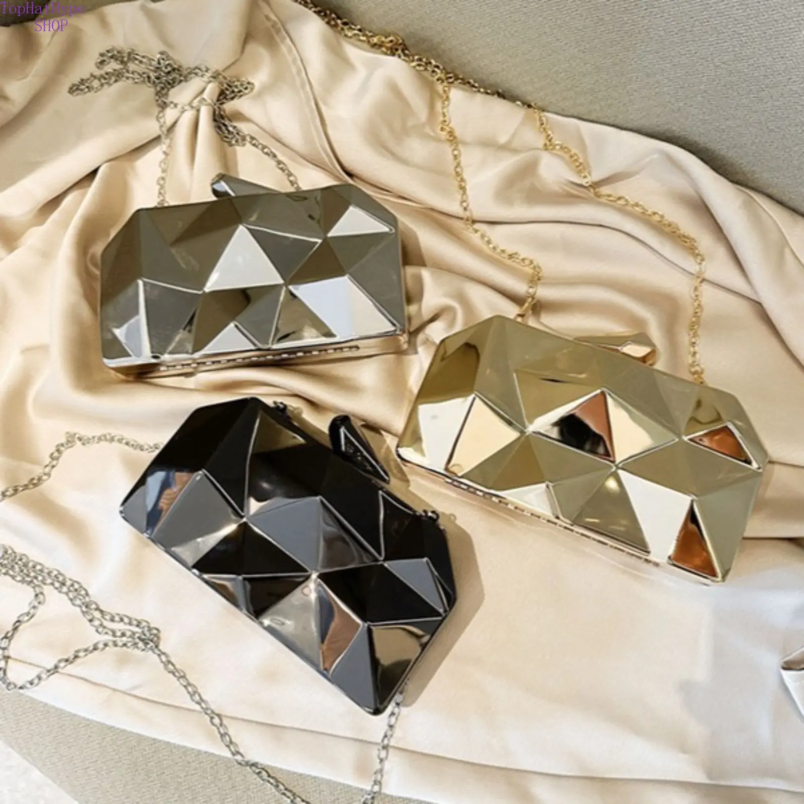 2026 New Glossy Acrylic Box Clutch for Women, Shiny Mini Evening Handbag, Detachable Chain Shoulder & Crossbody Bag, Elegant Portable Purse Perfect for Weddings, Banquets, Parties, Date Nights & Formal Occasions