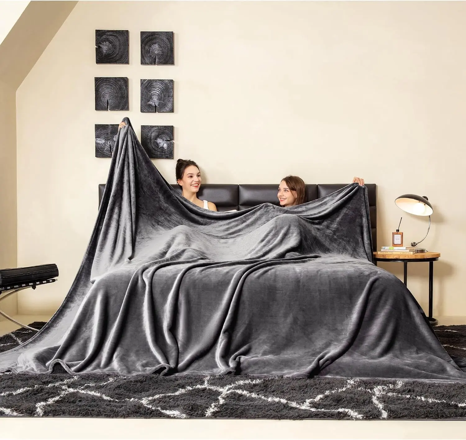 Oversized King Fleece Blanket 120x120 inches, Soft Cozy Warm Giant Extra Large 10'x10' Blanket for Bed, Sofa, Couch, Travel, Camping, California Huge Flannel Big Throw Blanket, Dark Grey