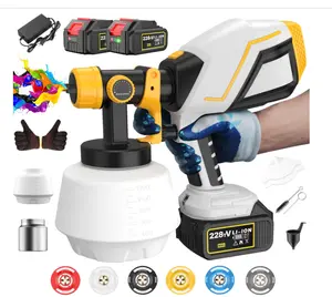 Cordless Paint Sprayer 2025 Upgrades, 750W Brushless Paint Gun with 2 * 4.0Ah Battery, 1200ml High Capacity & 6 Nozzles, High Pressure Electric Paint Sprayer