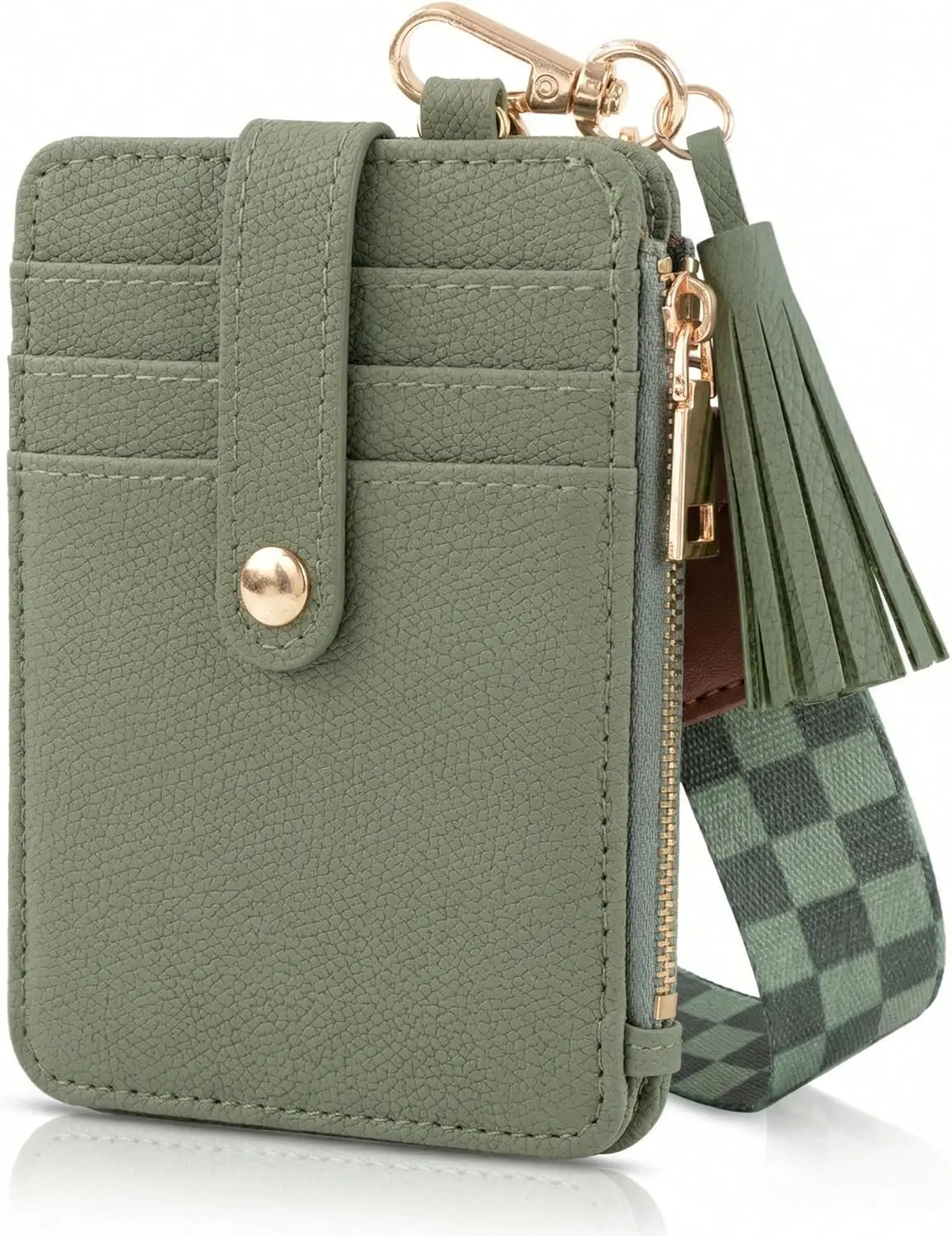 Stylish Wristlet Keychain Wallet for Women - Slim Design Credit Card Holder w/ Plenty of Storage incl. Clear ID Window & Zipper Pocket - Easy Carry RFID Blocking Wallet w/ Tassel, Lanyard & Gold Rings